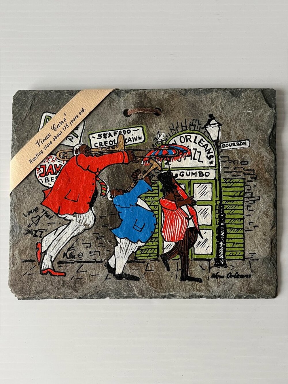 Vintage Hand Painted Roofing Slate New Orleans Jazz Musicians Signed RARE